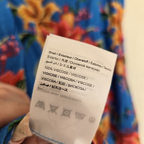 Farm Rio Blue Tropical Button Front Ruffled Top - Picture 12 of 13